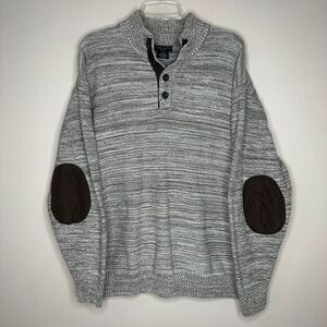 Park Slope Men's Marled Cotton Henley Sweater with Elbow Patches 2X Grampacore‎